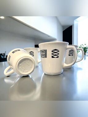 Corning Tribal Spirit Mugs Set 4 Black White Geometric USA Vintage